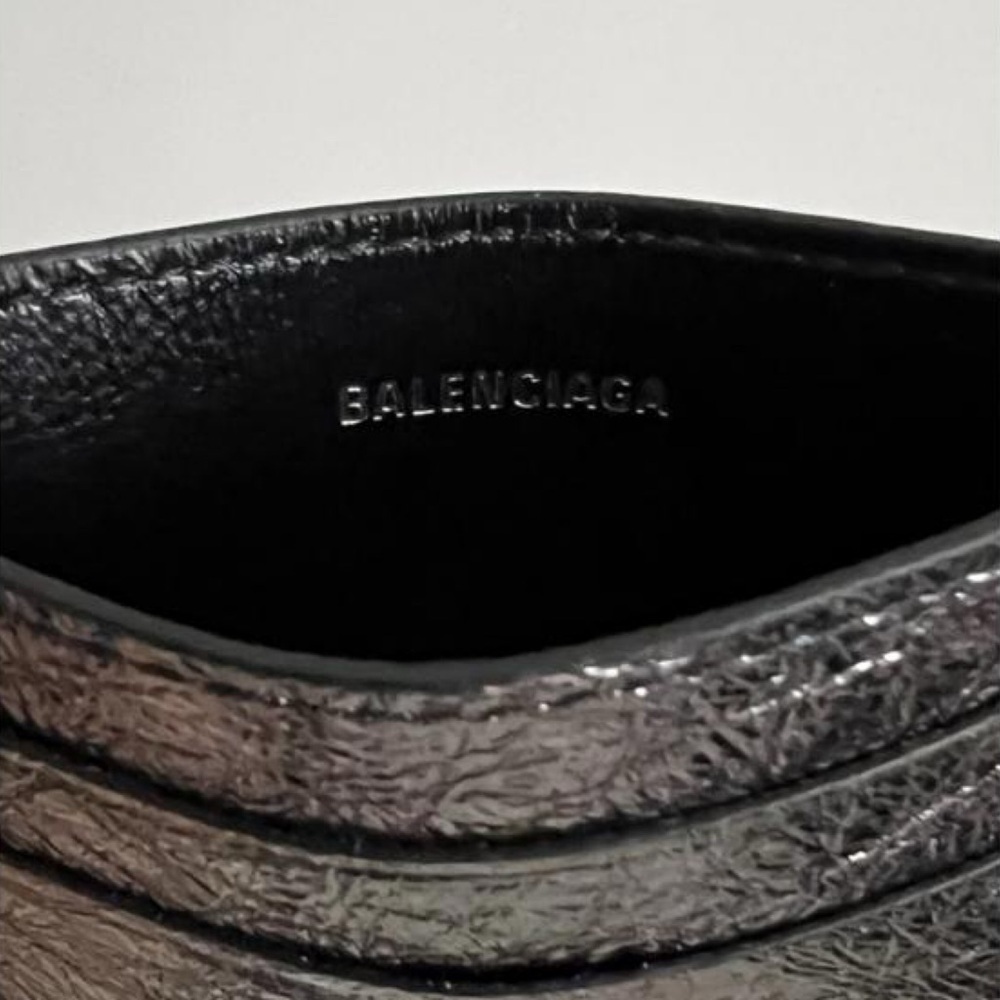 BALENCIAGA LOGO Metallic Silver Leather Credit Card Cash Cardholder Wallet NEW - Picture 11 of 14